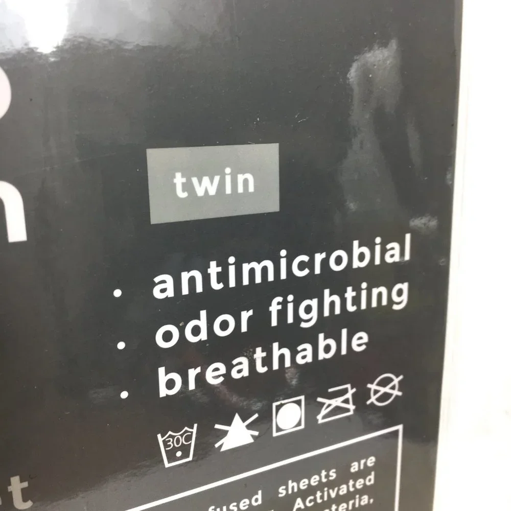 Indigo 3 pc Sheet Set Sleep Clean Twin White Charcoal Infused NWOT
